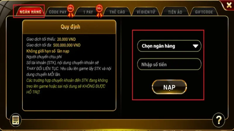 Cách nạp tiền Hit Club qua Internet Banking