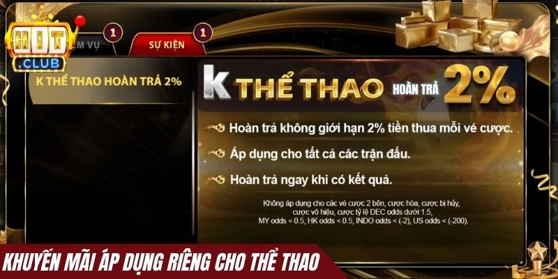 Khuyến mãi Hitclub áp dụng riêng cho thể thao